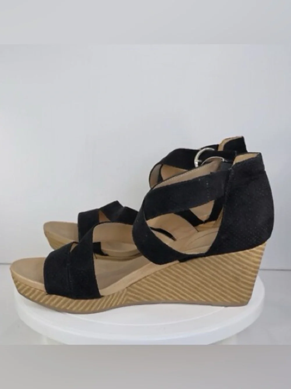 Dr. Scholl's Black Strappy Wedge High Heel Sandals Quality Comfort Size 7 - Picture 3 of 15